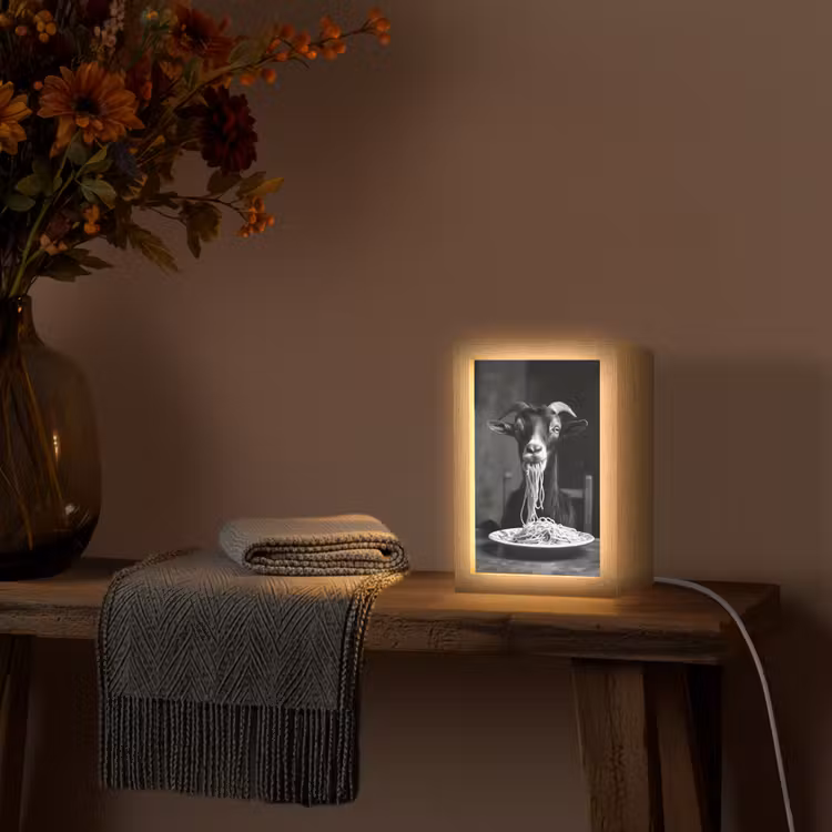Geit - Bord - Spaghetti - Zwart Wit Light Box met kabel (Tafellamp) klein -sfeer4