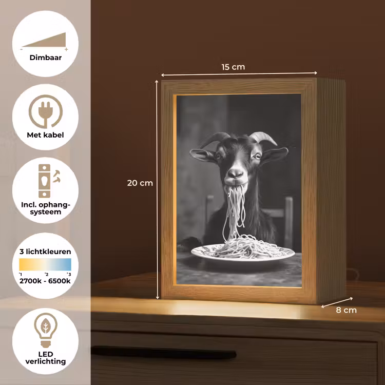 Geit - Bord - Spaghetti - Zwart Wit Light Box met kabel (Tafellamp) klein -USP_NL