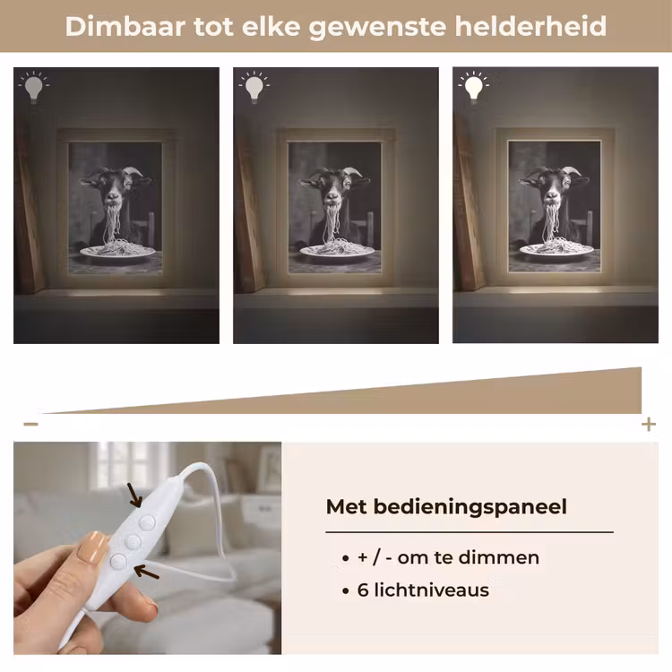 Geit - Bord - Spaghetti - Zwart Wit Light Box met kabel (Tafellamp) klein -USP_dimbaarNL