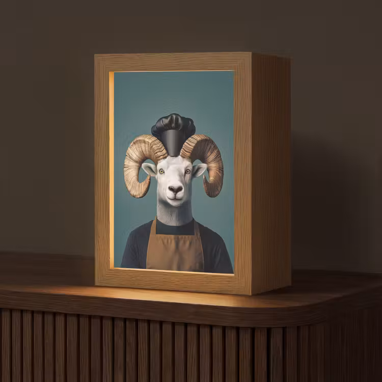 Geit - Hoorns - Kokskleding Light Box met kabel (Tafellamp) klein -z3d_website