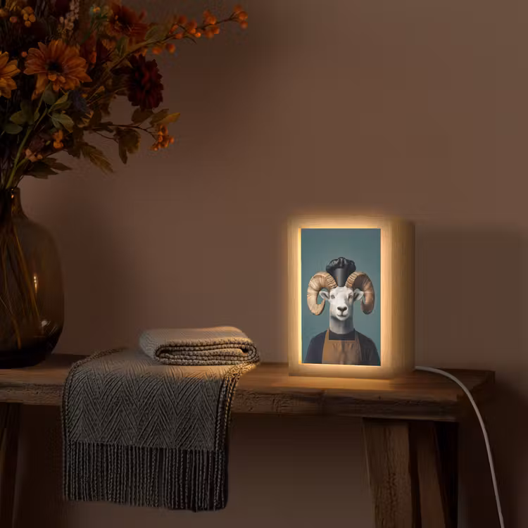 Geit - Hoorns - Kokskleding Light Box met kabel (Tafellamp) klein -sfeer4