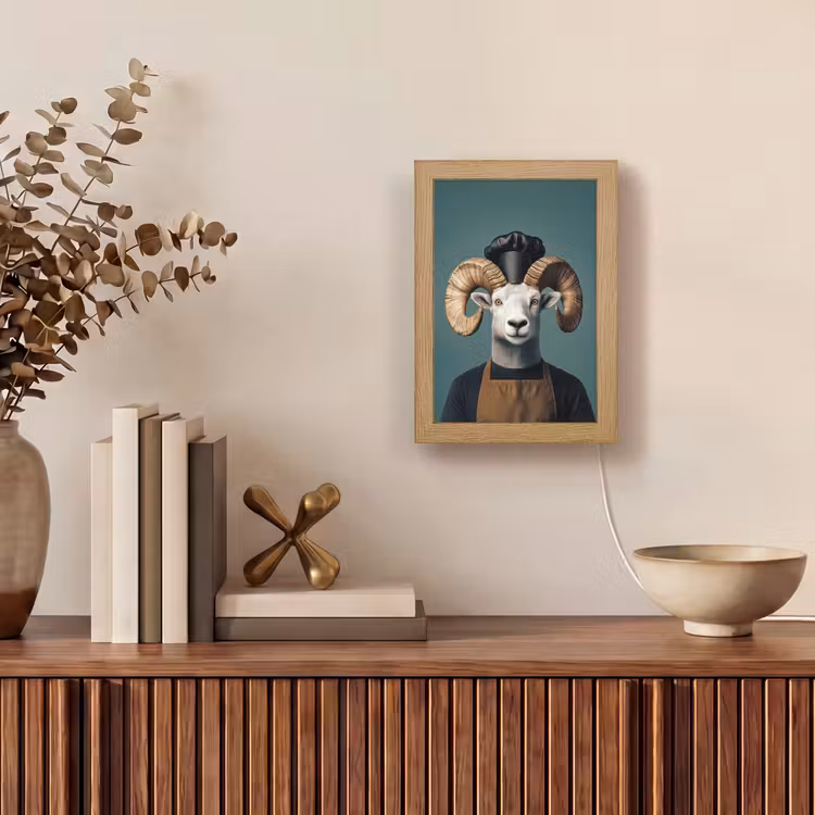Geit - Hoorns - Kokskleding Light Box met kabel (Tafellamp) klein -sfeer2