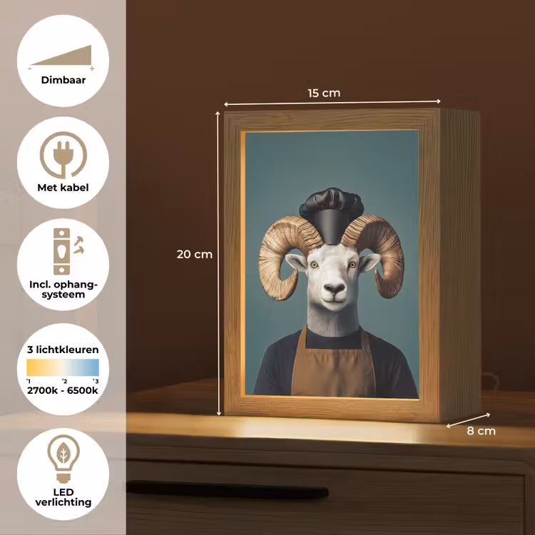 Geit - Hoorns - Kokskleding Light Box met kabel (Tafellamp) klein -USP_NL
