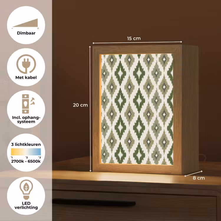 Geografisch - Ruitmotief - Groen Light Box met kabel (Tafellamp) klein 925 -USP_NL