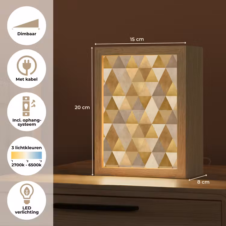 Geometrisch - Driehoek - Goud Light Box met kabel (Tafellamp) klein 925 -USP_NL