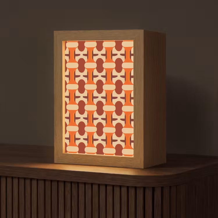 Geometrisch - Retro - Oranje Light Box met kabel (Tafellamp) klein 925 -z3d_website