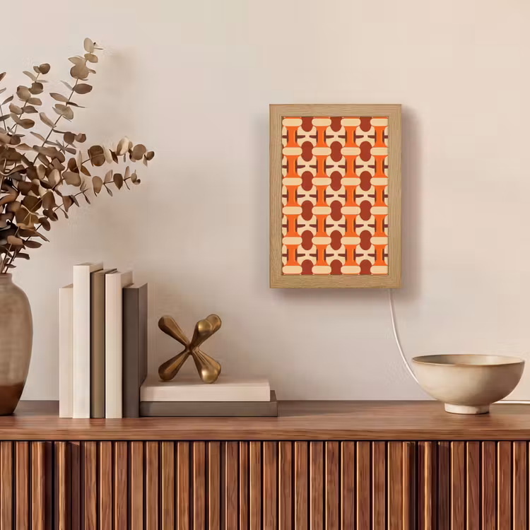 Geometrisch - Retro - Oranje Light Box met kabel (Tafellamp) klein 925 -sfeer2