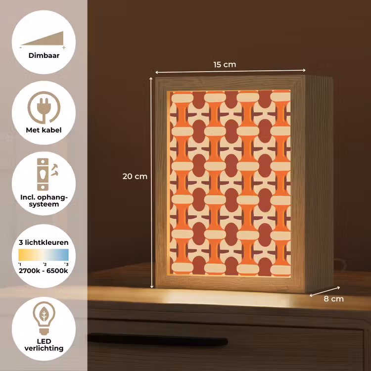 Geometrisch - Retro - Oranje Light Box met kabel (Tafellamp) klein 925 -USP_NL