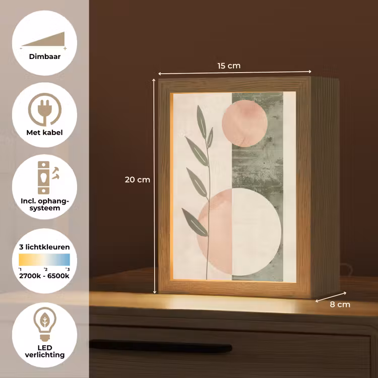 Geometrisch - Roze - Groen - Natuur Light Box met kabel (Tafellamp) klein -USP_NL