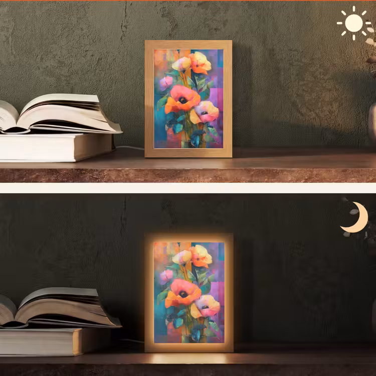 Geometrische kleurvlaken - Modern - Fantasiebloemen Light Box met kabel (Tafellamp) klein -sfeer3