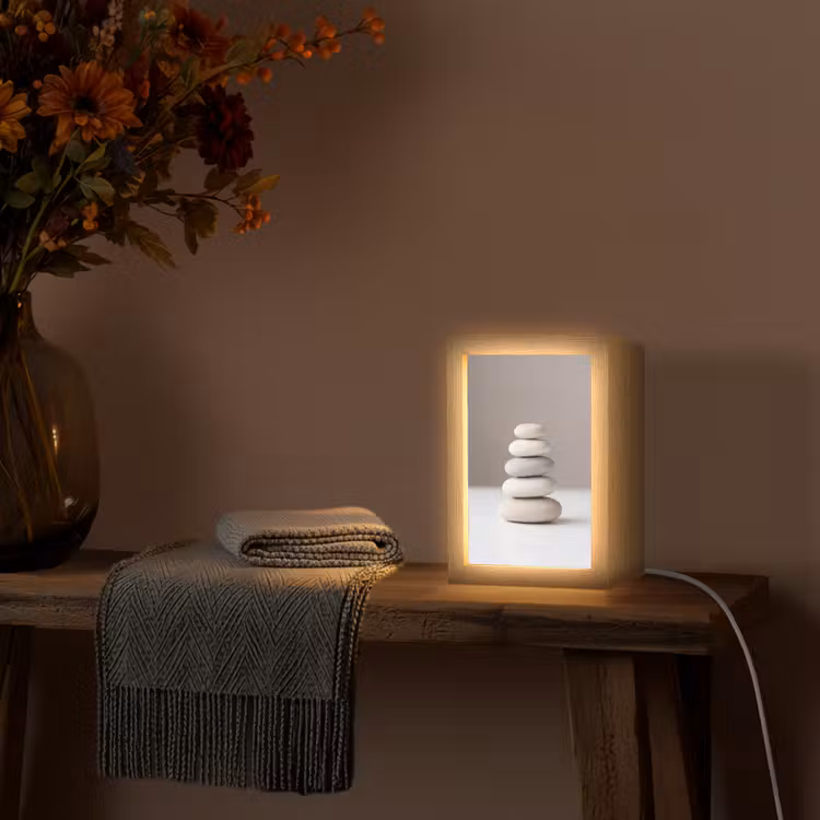 Gestapelde - Stenen - Grijs Light Box met kabel (Tafellamp) klein -sfeer4