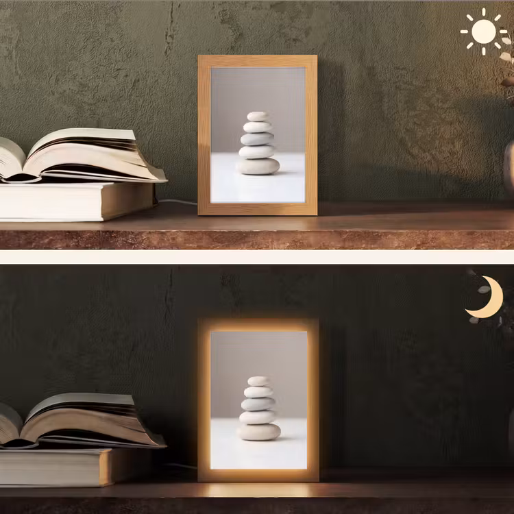 Gestapelde - Stenen - Grijs Light Box met kabel (Tafellamp) klein -sfeer3