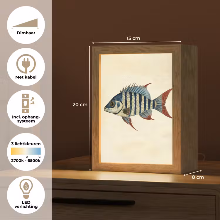 Gestreept - Donkerblauw - Rugvin - Vis Light Box met kabel (Tafellamp) klein -USP_NL