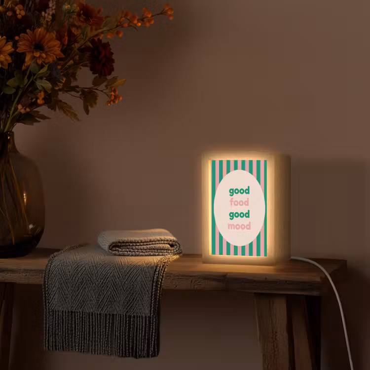 Gestreept - Quote - Ovaal - Roze Light Box met kabel (Tafellamp) klein -sfeer4