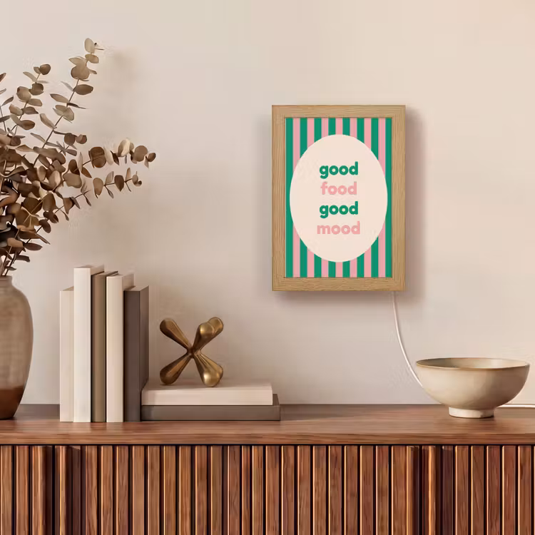 Gestreept - Quote - Ovaal - Roze Light Box met kabel (Tafellamp) klein -sfeer2