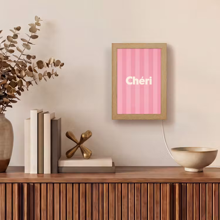 Gestreept - Roze - Chéri Light Box met kabel (Tafellamp) klein -sfeer2