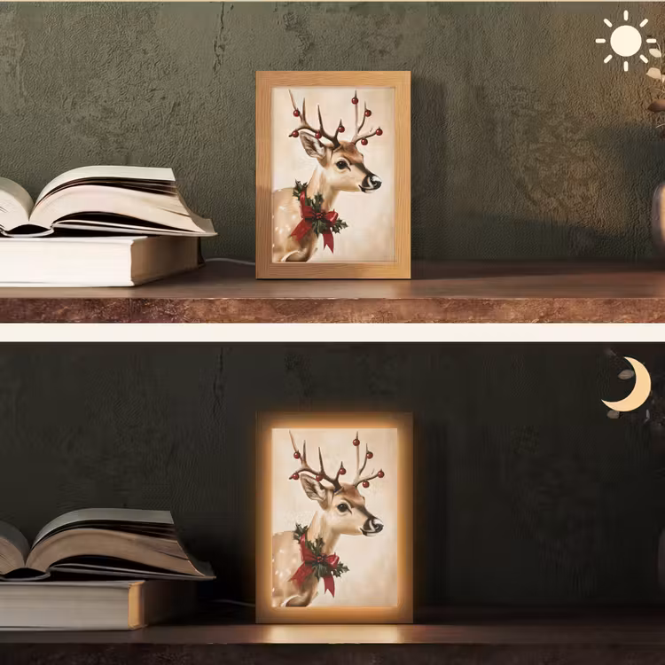 Gewei - Kerst - Rendier - Rood Light Box met kabel (Tafellamp) klein -sfeer3