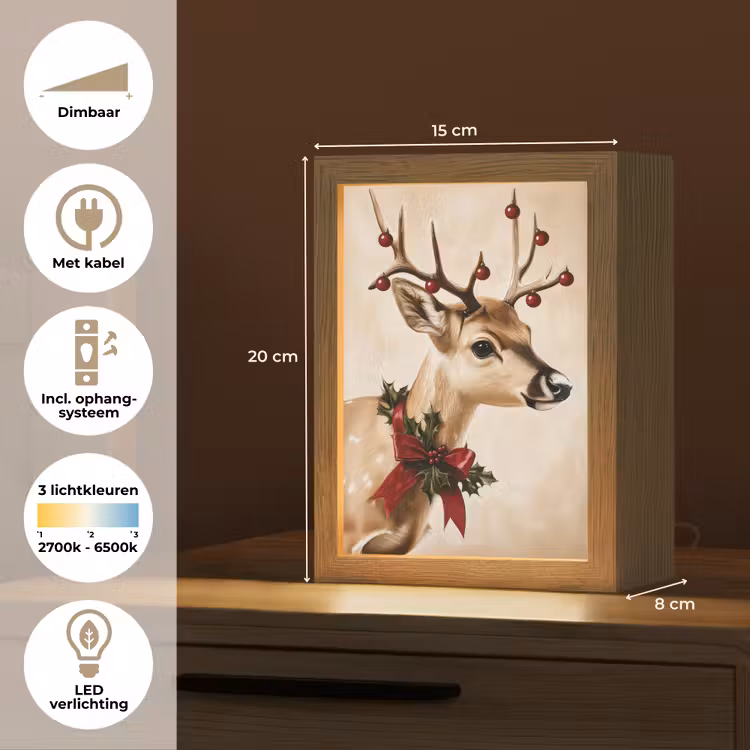 Gewei - Kerst - Rendier - Rood Light Box met kabel (Tafellamp) klein -USP_NL