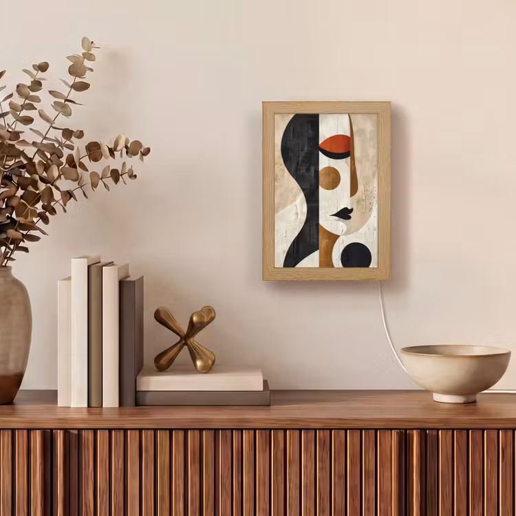 Gezicht - Abstract - Kunst - Vormen Light Box met kabel (Tafellamp) klein -sfeer2