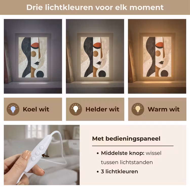 Gezicht - Abstract - Kunst - Vormen Light Box met kabel (Tafellamp) klein -USP_lichtkleurNL