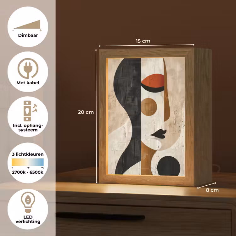 Gezicht - Abstract - Kunst - Vormen Light Box met kabel (Tafellamp) klein -USP_NL