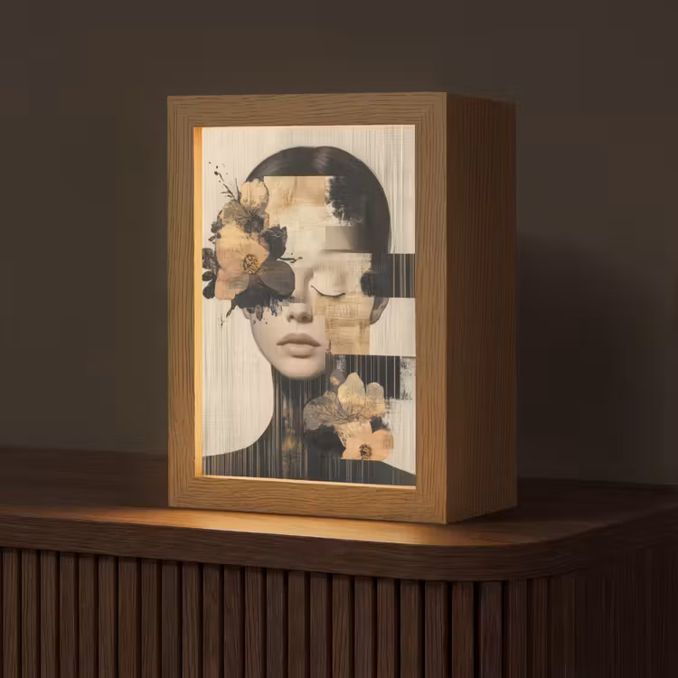Gezicht - Bloemen - Zwart - Vrouw Light Box met kabel (Tafellamp) klein -z3d_website