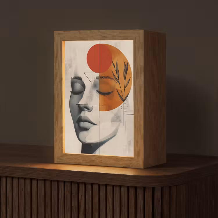 Gezicht - Cirkels - Kunst - Modern Light Box met kabel (Tafellamp) klein -z3d_website