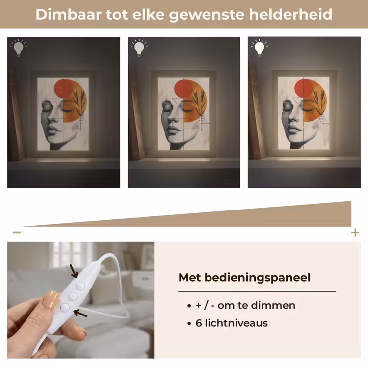 Gezicht - Cirkels - Kunst - Modern Light Box met kabel (Tafellamp) klein -USP_dimbaarNL