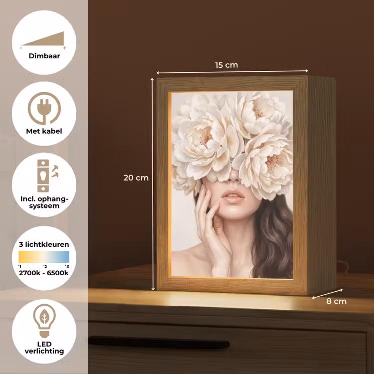 Gezicht - Pioenrozen - Crème Light Box met kabel (Tafellamp) klein -USP_NL