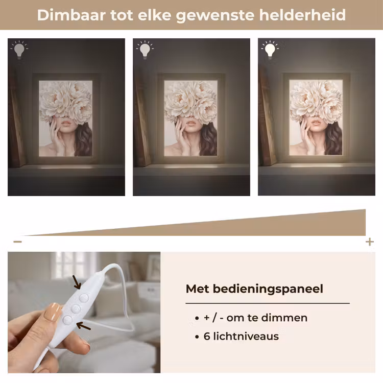 Gezicht - Pioenrozen - Crème Light Box met kabel (Tafellamp) klein -USP_dimbaarNL