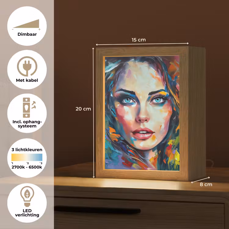 Gezicht - Vrouw - Olieverf - Kleurrijk - Kunst Light Box met kabel (Tafellamp) klein -USP_NL