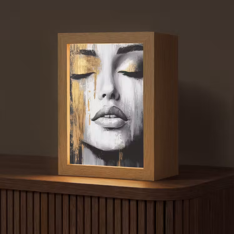 Gezicht - Vrouw - Penseelstreken - Abstract Light Box met kabel (Tafellamp) klein -z3d_website