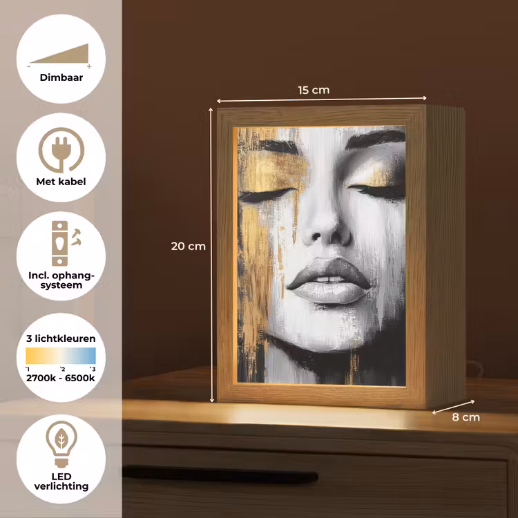 Gezicht - Vrouw - Penseelstreken - Abstract Light Box met kabel (Tafellamp) klein -USP_NL