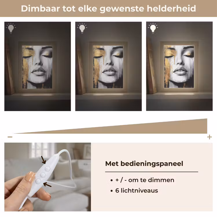 Gezicht - Vrouw - Penseelstreken - Abstract Light Box met kabel (Tafellamp) klein -USP_dimbaarNL