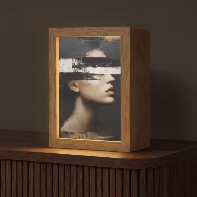 Gezicht - Vrouw - Zwart - Abstract Light Box met kabel (Tafellamp) klein -z3d_website
