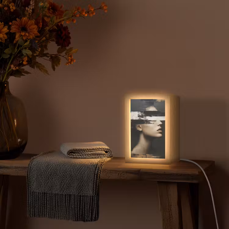 Gezicht - Vrouw - Zwart - Abstract Light Box met kabel (Tafellamp) klein -sfeer4