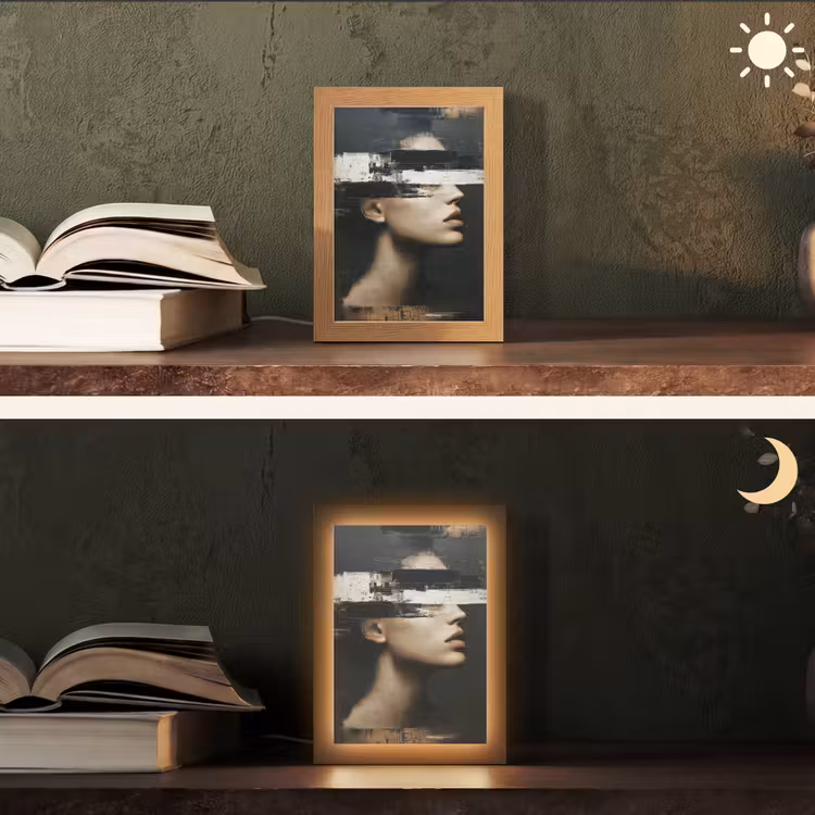 Gezicht - Vrouw - Zwart - Abstract Light Box met kabel (Tafellamp) klein -sfeer3