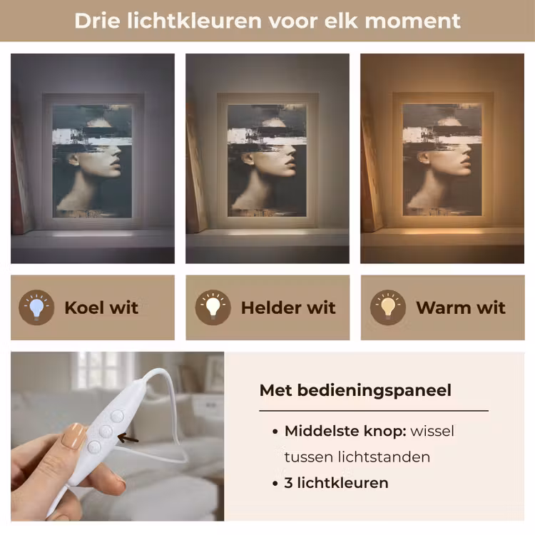 Gezicht - Vrouw - Zwart - Abstract Light Box met kabel (Tafellamp) klein -USP_lichtkleurNL