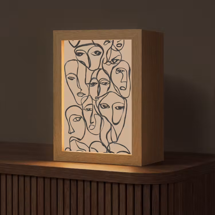 Gezichtenzee - Lijntekening - Abstract Light Box met kabel (Tafellamp) klein -z3d_website