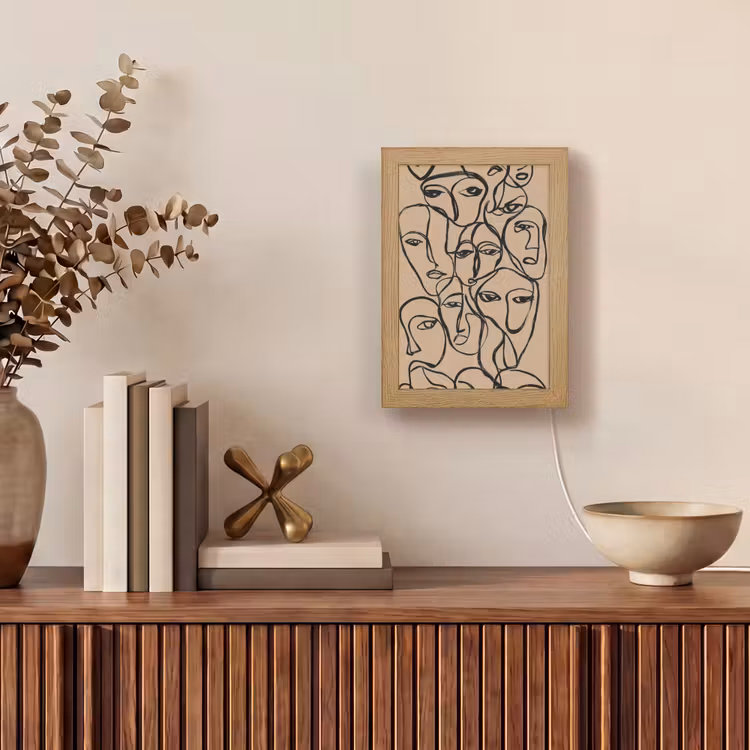 Gezichtenzee - Lijntekening - Abstract Light Box met kabel (Tafellamp) klein -sfeer2