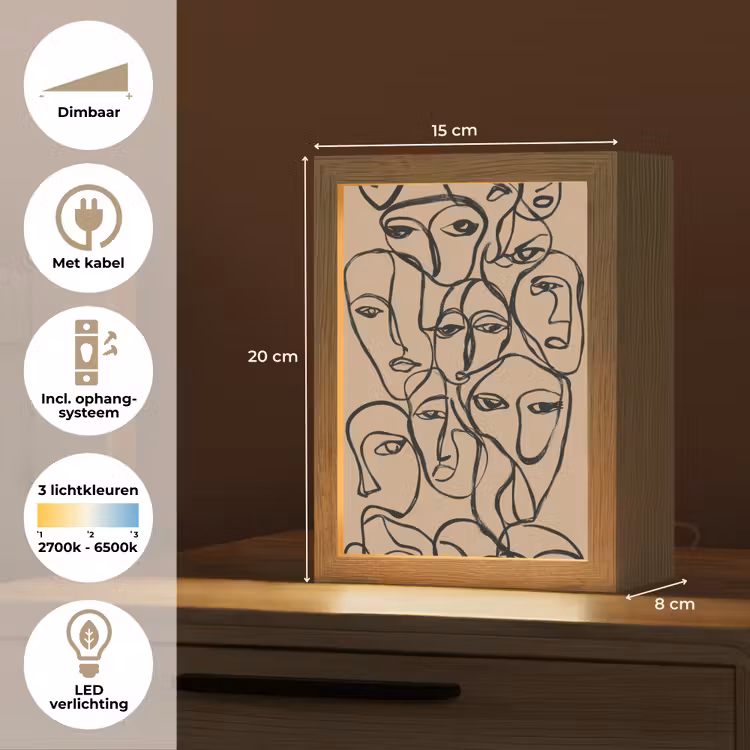 Gezichtenzee - Lijntekening - Abstract Light Box met kabel (Tafellamp) klein -USP_NL