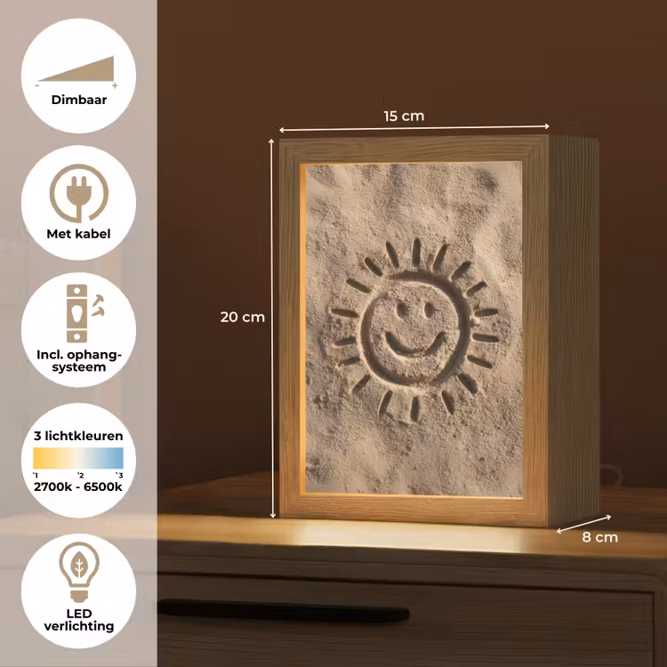 Gezichtje - Zon - Zand - Getekend Light Box met kabel (Tafellamp) klein -USP_NL