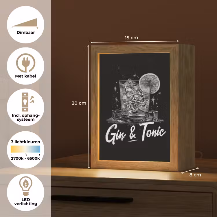 Gin en tonic - Glas - Limoen - Ijsblokjes Light Box met kabel (Tafellamp) klein -USP_NL