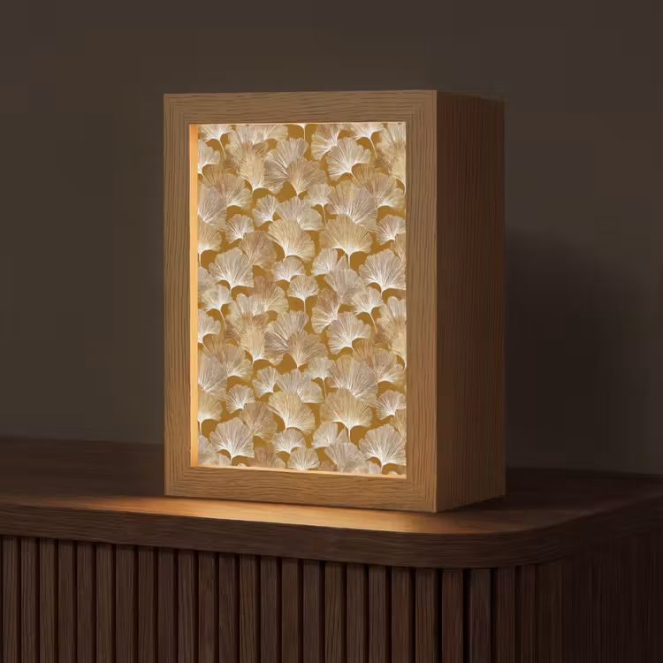 Ginkgo - Bladeren - Goud Light Box met kabel (Tafellamp) klein 925 -z3d_website