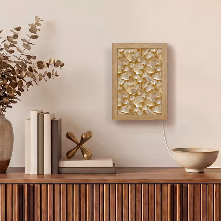 Ginkgo - Bladeren - Goud Light Box met kabel (Tafellamp) klein 925 -sfeer2