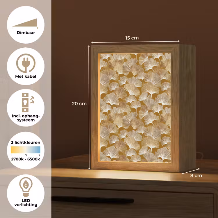 Ginkgo - Bladeren - Goud Light Box met kabel (Tafellamp) klein 925 -USP_NL