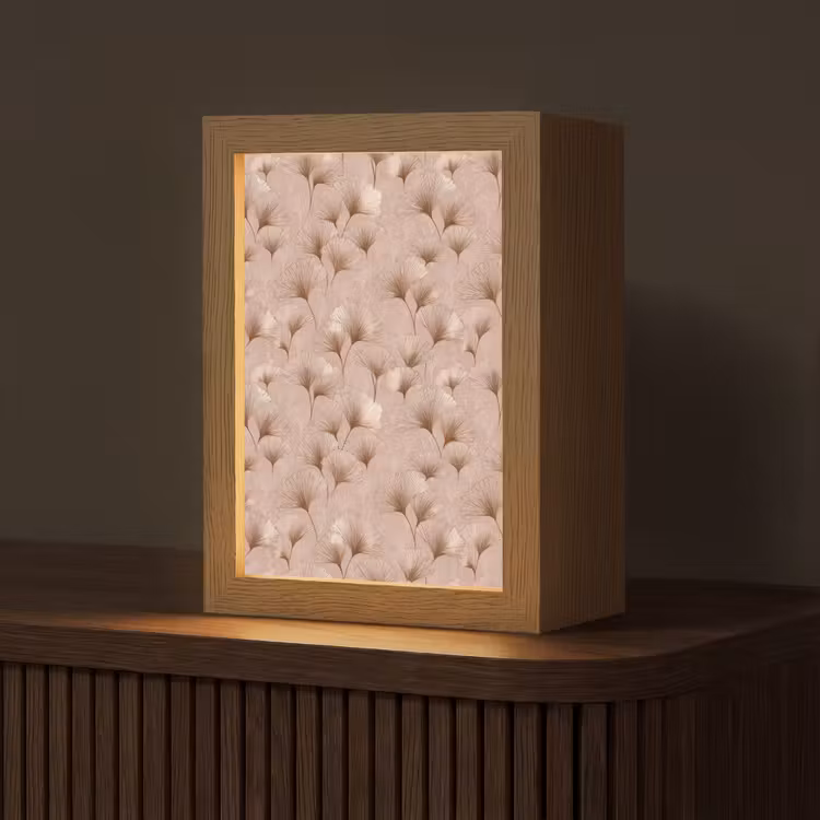 Ginkgo - Patroon - Roze Light Box met kabel (Tafellamp) klein 925 -z3d_website
