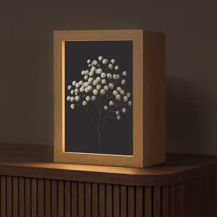 Gipskruid - Bloemetjes - Wit - Minimalistisch Light Box met kabel (Tafellamp) klein -z3d_website