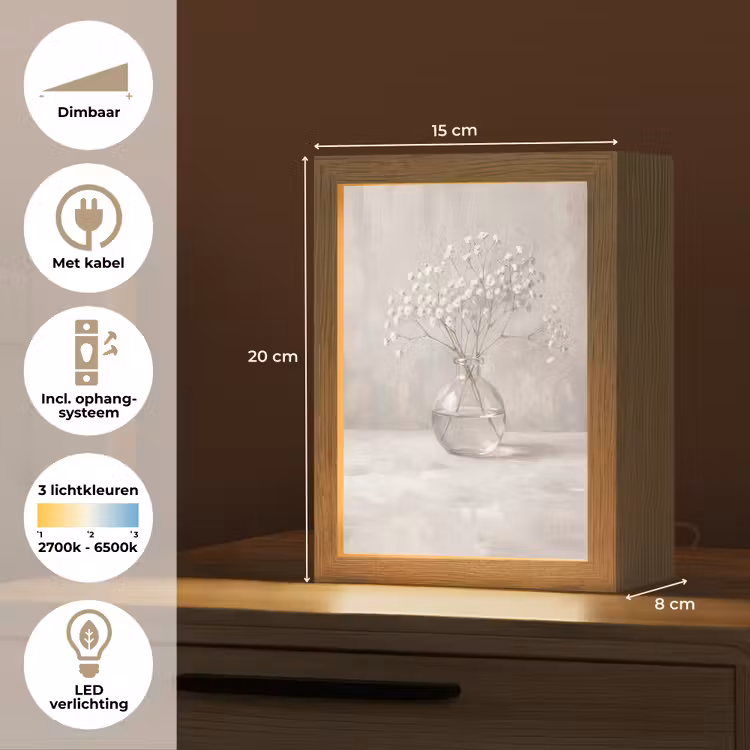 Gipskruid - Vaas - Wit Light Box met kabel (Tafellamp) klein -USP_NL
