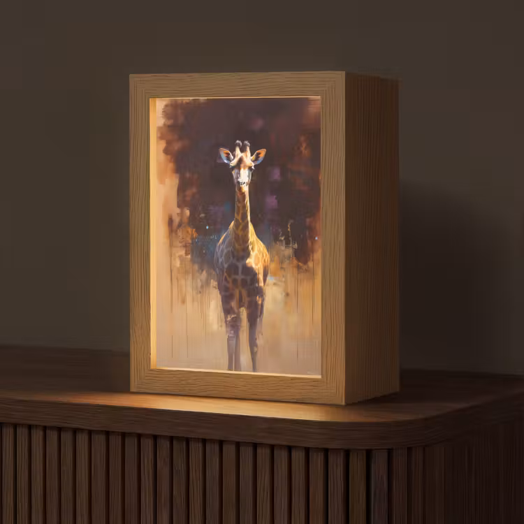 Giraf - Bruin - Abstract - Geschilderd Light Box met kabel (Tafellamp) klein -z3d_website